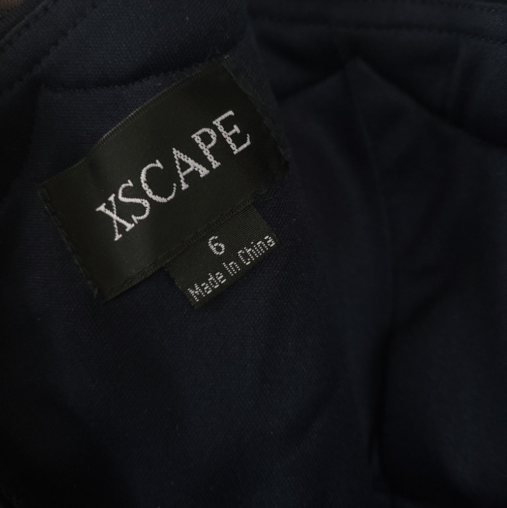 Xscape Navy Beaded Illusion Cap Sleeve Ruched Mother of Bride Formal Gown 6 - Picture 14 of 15